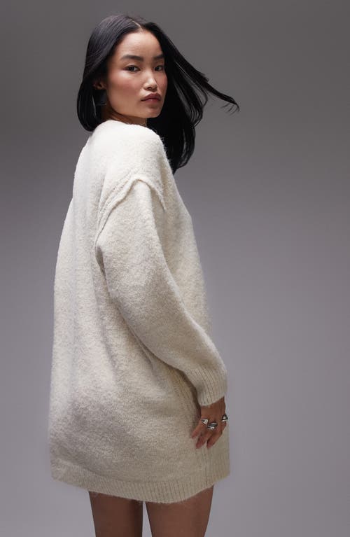 Shop Topshop Oversize Long Sleeve Mini Sweater Dress In Ivory