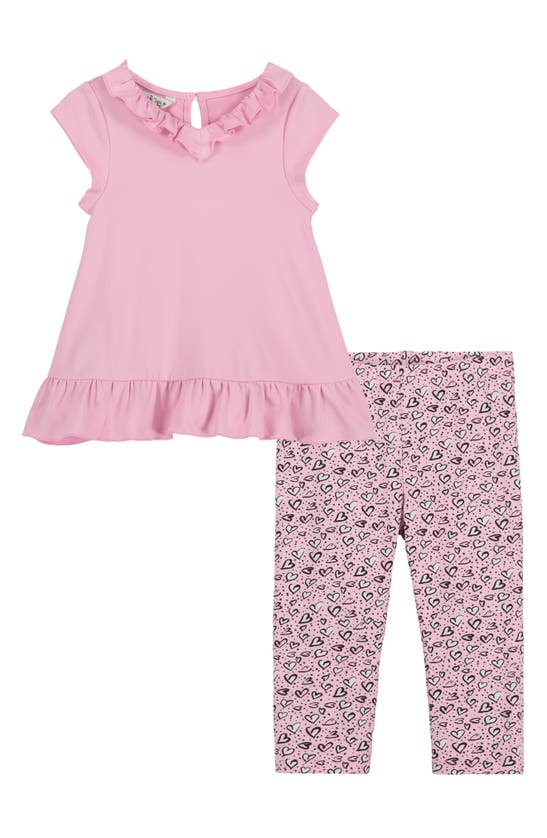 Pastourelle By Pippa & Julie Babies' Kids' Solid Top & Heart Print Leggings Set In Pink