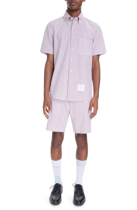 Shop Thom Browne Mixed Stripe Cotton Straight Leg Shorts In Rwbwht