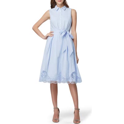 Tahari Lace Detail Cotton Voile Dress, Blue
