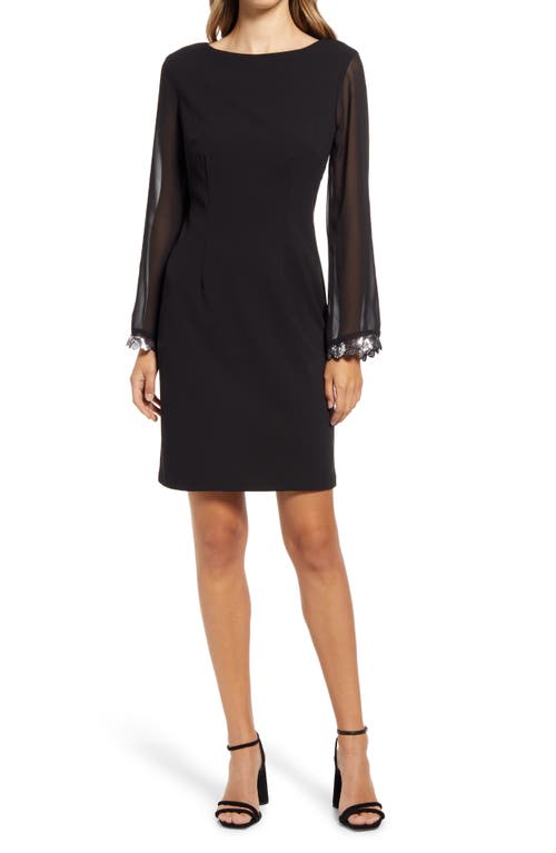 Sequin Cuff Long Sleeve Dress in Black