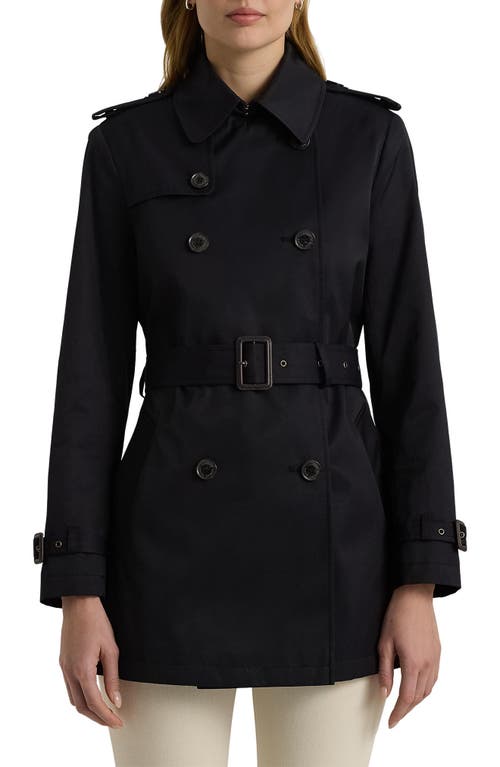 Lauren Ralph Lauren Belted Water Resistant Double Breasted Trench Jacket<br /> In Black