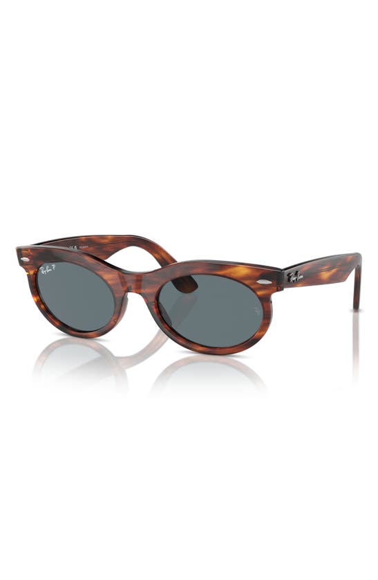 Ray Ban Wayfarer 53mm Polarized Oval Sunglasses In Striped Havana