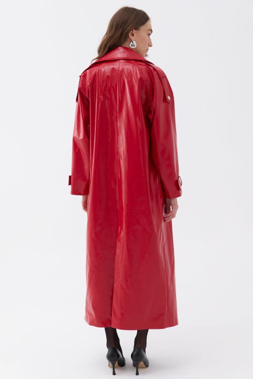 Shop Nocturne Faux Leather Trench Coat In Red