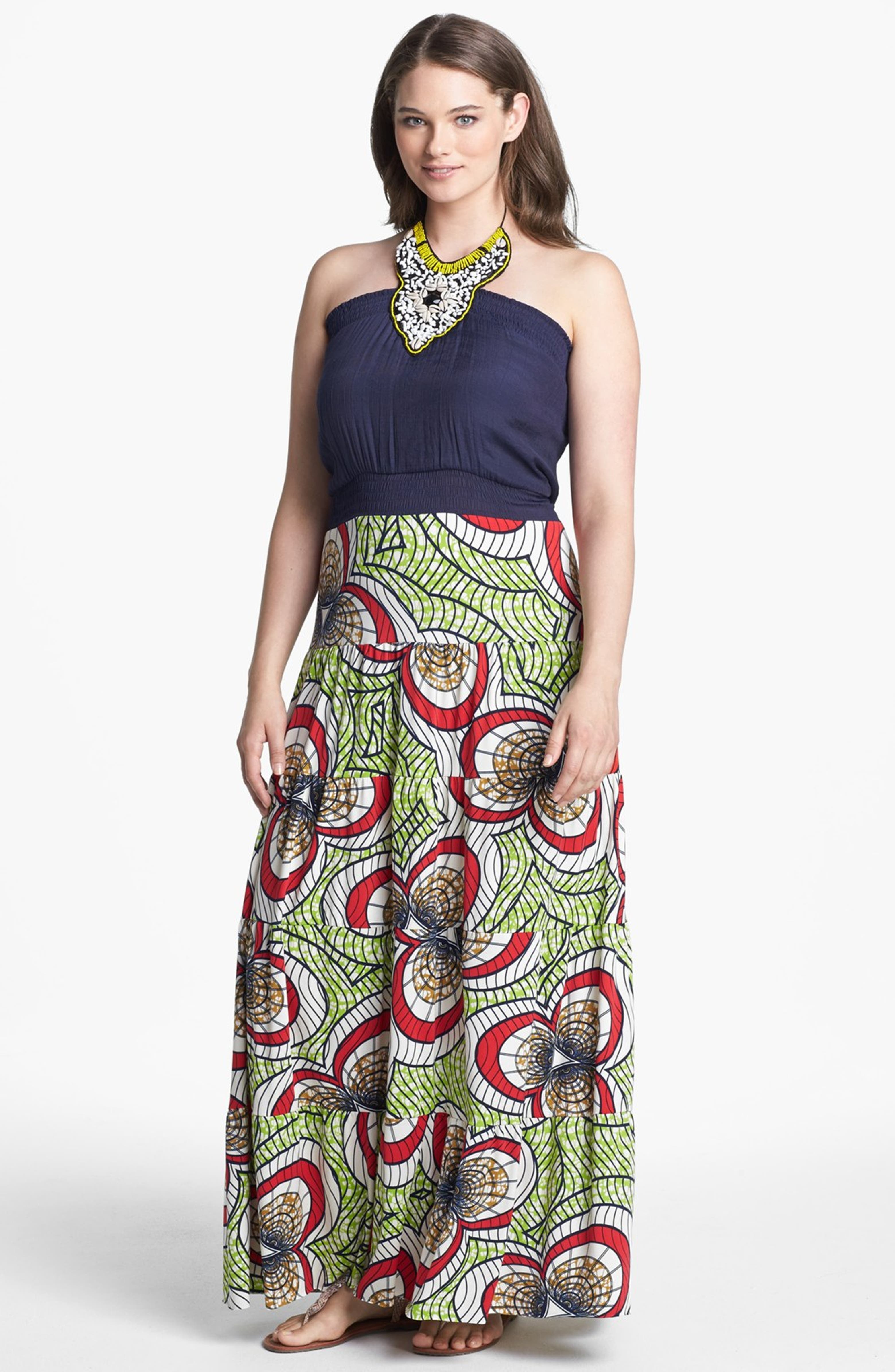 Tbags Los Angeles Mixed Media Halter Maxi Dress (Plus Size) | Nordstrom