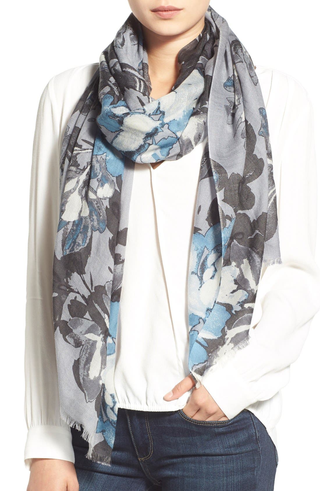 Nordstrom 'Winter Floral' Wool Challis Scarf Nordstrom