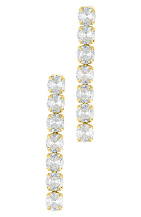 14K Yellow Gold Vermeil Water Resistant Crystal Tennis Linear Drop Earrings