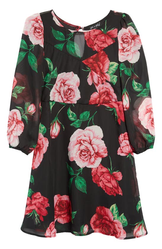 Ava & Yelly Kids' Rose Print Chiffon A-line Dress In Multi