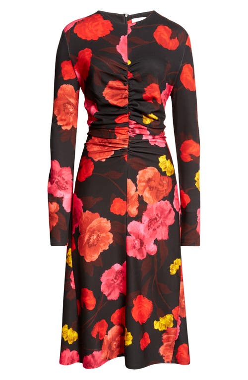 Shop Erdem Floral Long Sleeve Stretch Jersey Midi Dress In Black/red Multi