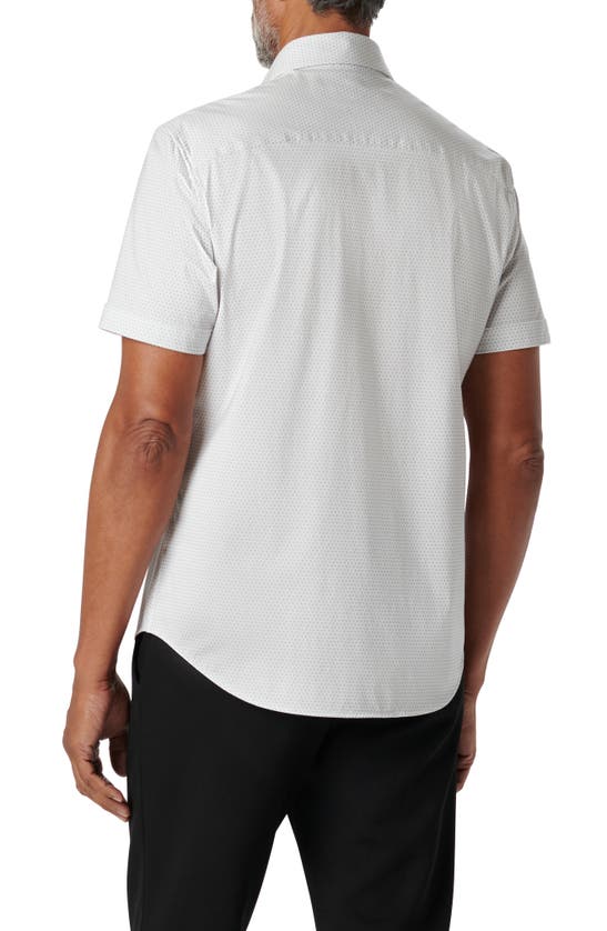 Bugatchi Miles Ooohcotton® Geometric Print Short Sleeve Button-up Shirt In Platinum