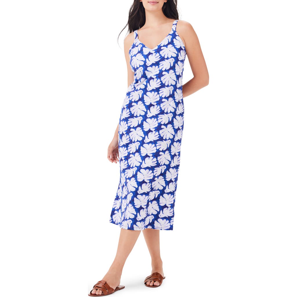 Nzt By Nic+zoe Shadow Palm Tank Midi Dress In Blue Multi