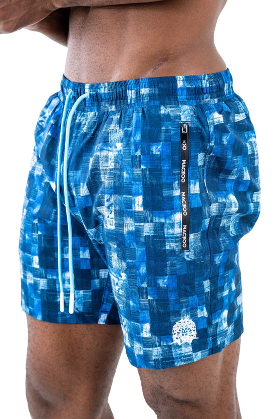 Shop Maceoo Swim Lion Checkquered31 Swim Trunks In Blue