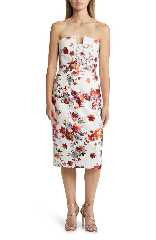 Black Halo Lena Floral Strapless Cocktail Dress in Fire Blossom