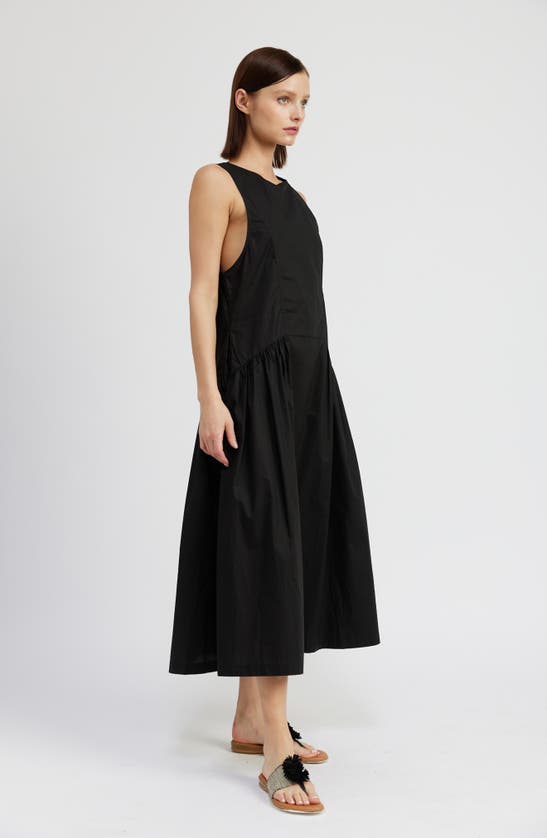 Shop En Saison Charlie Tie Back Cotton Midi Dress In Black