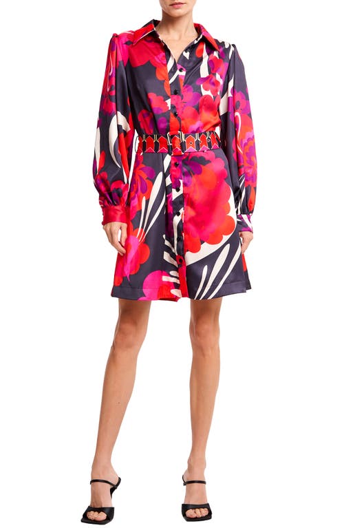 CIEBON Billy Floral Print Long Sleeve Shirtdress Red Multi at Nordstrom,
