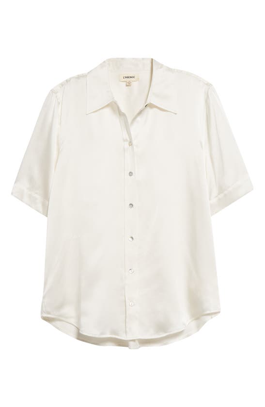 Shop L Agence L'agence Elah Short Sleeve Silk Shirt In Ivory