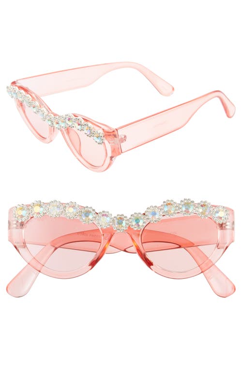 50mm Chunky Crystal Embellished Sunglasses in Pink /Crystal