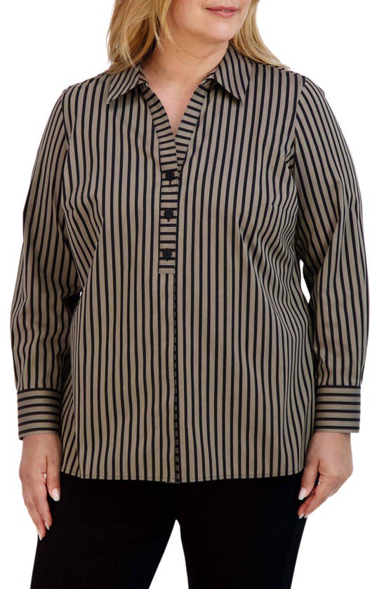 Foxcroft Pamela Stripe Blouse In Almond/ Black