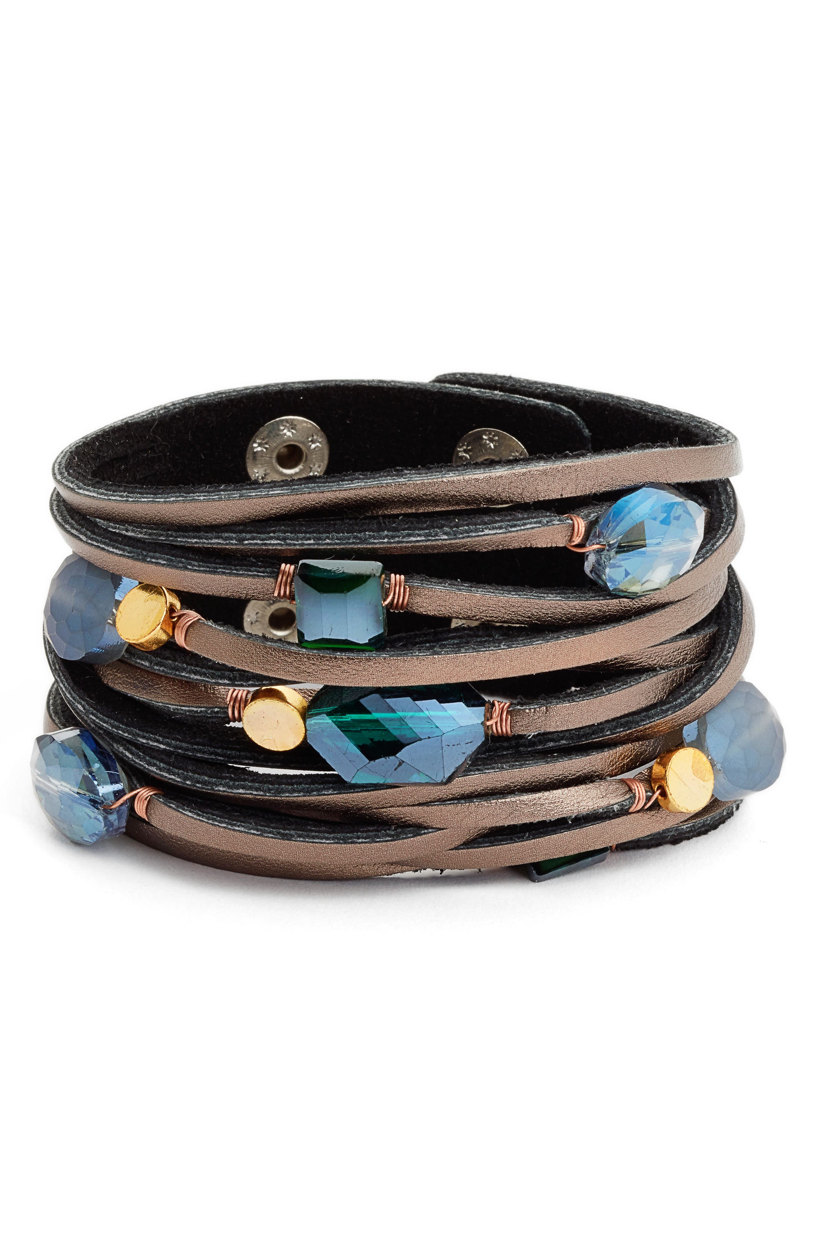 Nakamol Design Shredded Leather & Crystal Bracelet Nordstrom