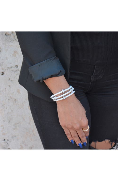 Shop Liza Schwartz Good Karma Leather Triple Wrap Bracelet In Silver/snow White