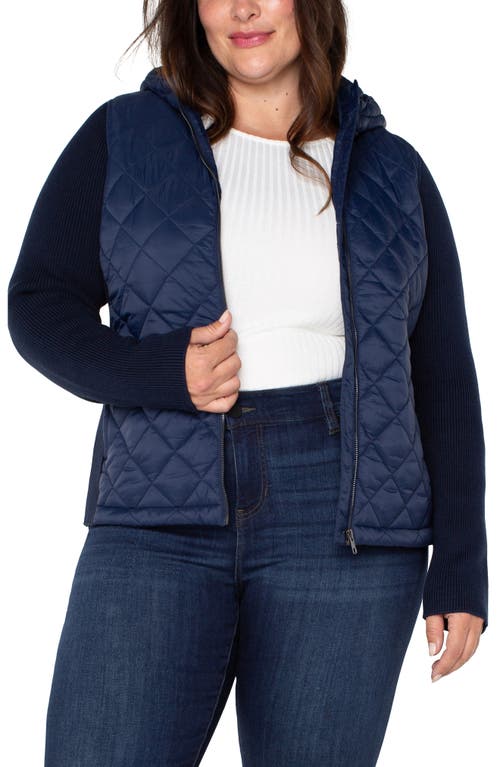 Shop Liverpool Quilted Front Hooded Jacket In Dark Navy