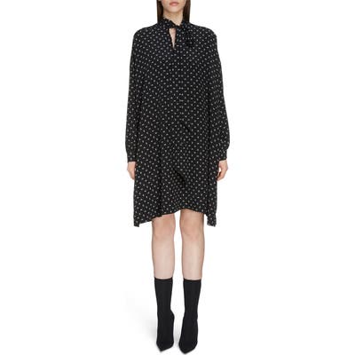 Balenciaga Bb Logo Pattern Long Sleeve Silk Dress, 6 FR - Black