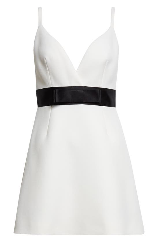 Shop Dolce & Gabbana Bow Waist Wool Blend Minidress In W0001 Bianco Naturale