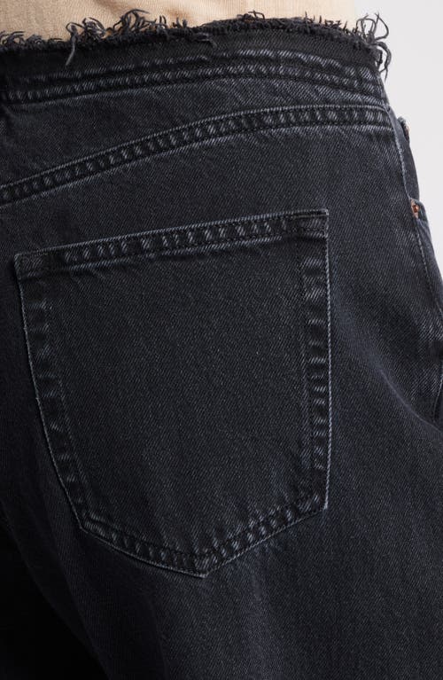 Frame Le Distressed Nonstretch Low Rise Wide Leg Cutoff Jeans In Inkwell