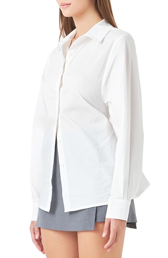 Shop Endless Rose Elastic Back Detail Cotton Blend Button-up Shirt In White