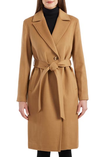 Sofia Cashmere Baby Camel Pick-stitched Wrap Coat