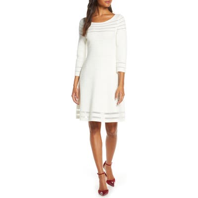 Petite Eliza J Mesh Fit & Flare Dress, Ivory