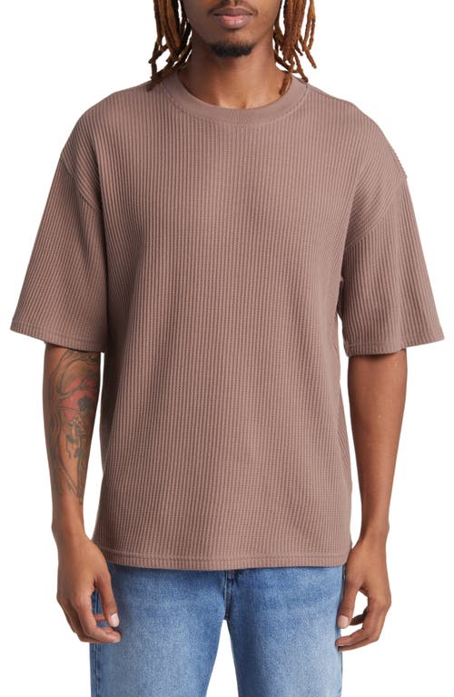 Boxy Waffle Knit T-Shirt in Deep Taupe
