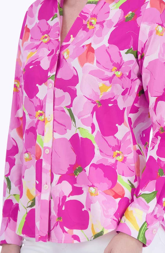 Foxcroft Mary Floral Non-iron Cotton Button-up Shirt In Pink Multi
