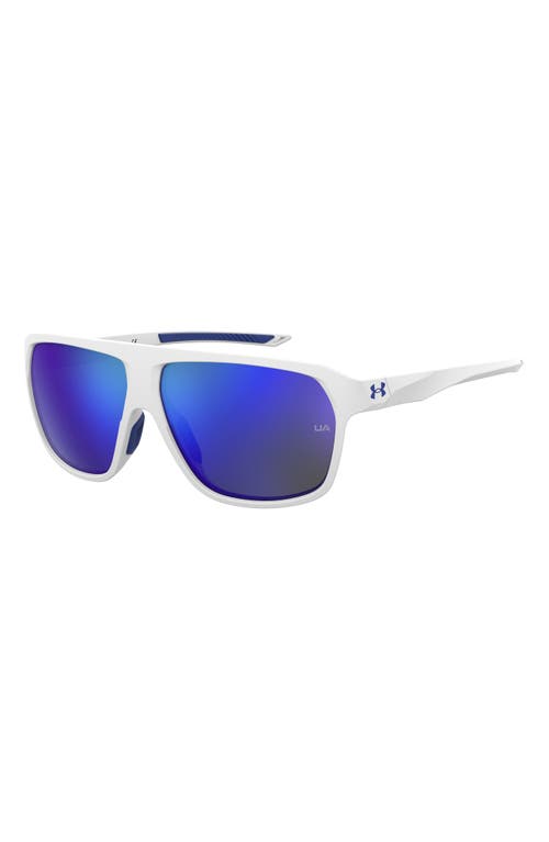 Under Armour Dominate 62mm Oversize Rectangular Sunglasses in White Blue /Blue