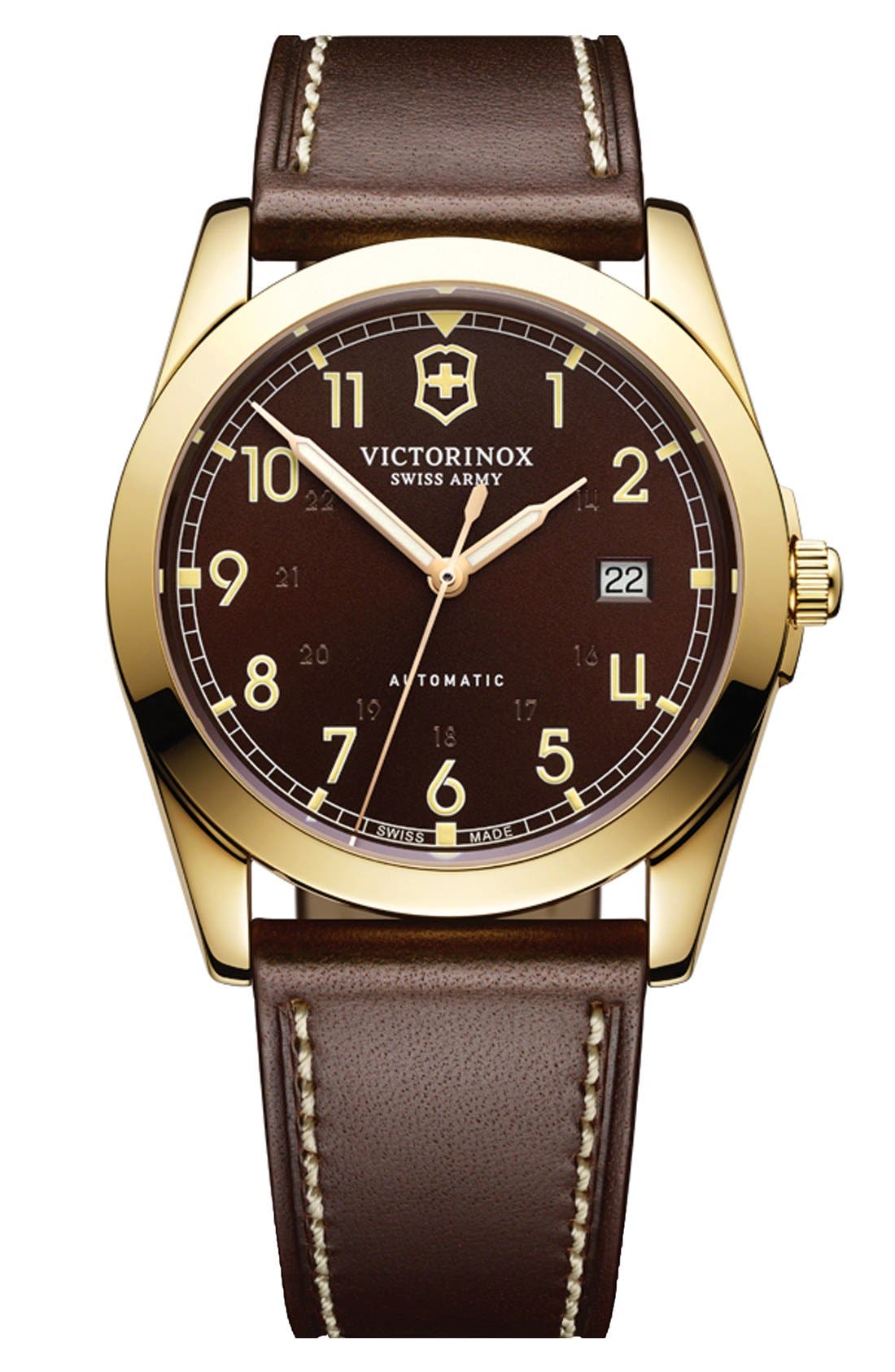 Victorinox Swiss Army® 'Infantry' Automatic Leather Strap Watch, 40mm