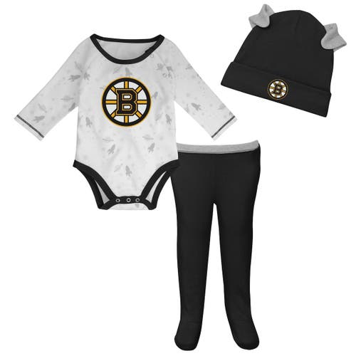 Outerstuff Newborn & Infant White/Black Boston Bruins Dream Team Hat Pants & Bodysuit Set
