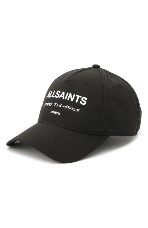 Allsaints Underground Nylon Baseball Cap In Black/matte Black