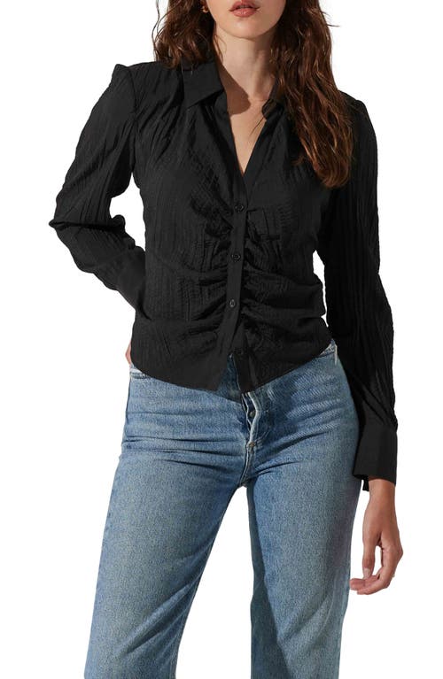 ASTR the Label Textured Ruched Button-Up Shirt in Black