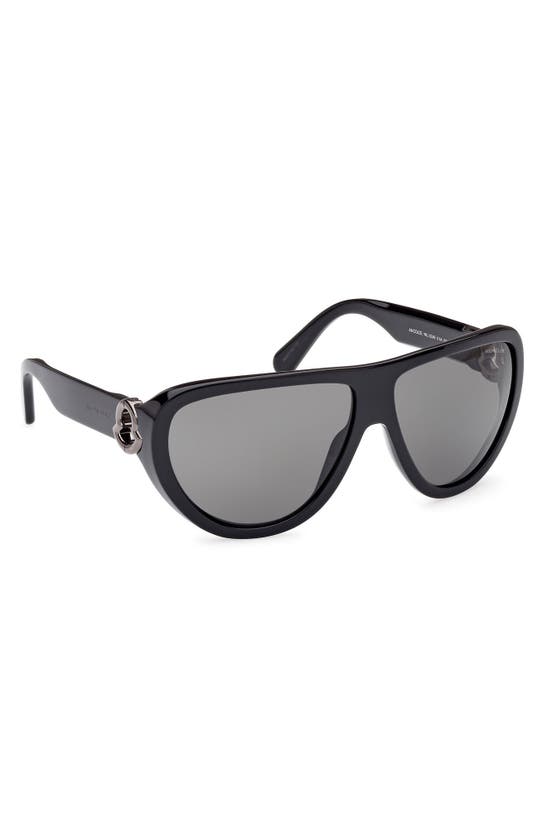 Shop Moncler 62mm Pilot Sunglasses In Shiny Black / Smoke