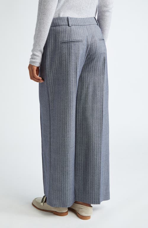 Eleventy Stripe Straight Leg Stretch Virgin Wool Herringbone Twill Trousers In Denim Blue