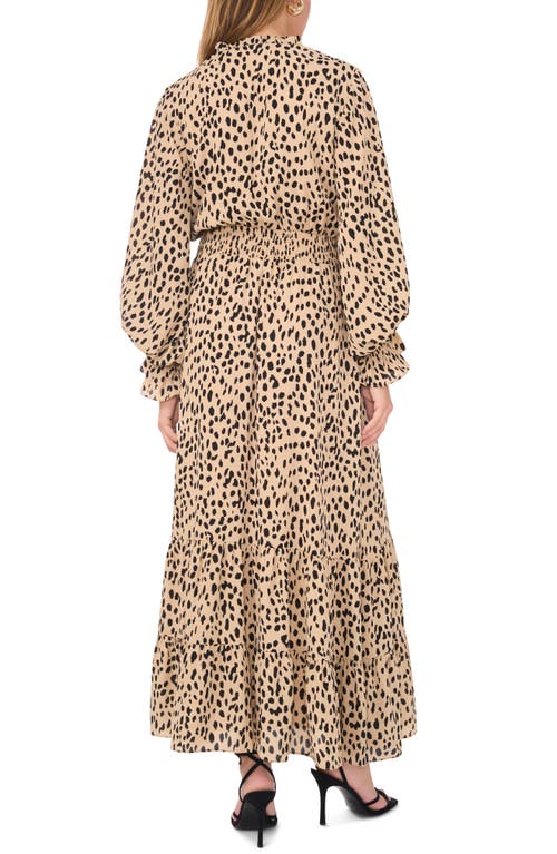 Shop Vince Camuto Abstract Animal Print Long Sleeve Maxi Dress In Khaki Haze