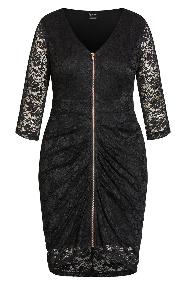 City Chic Lacey Zip Front Cocktail Dress, Alternate, color, Black