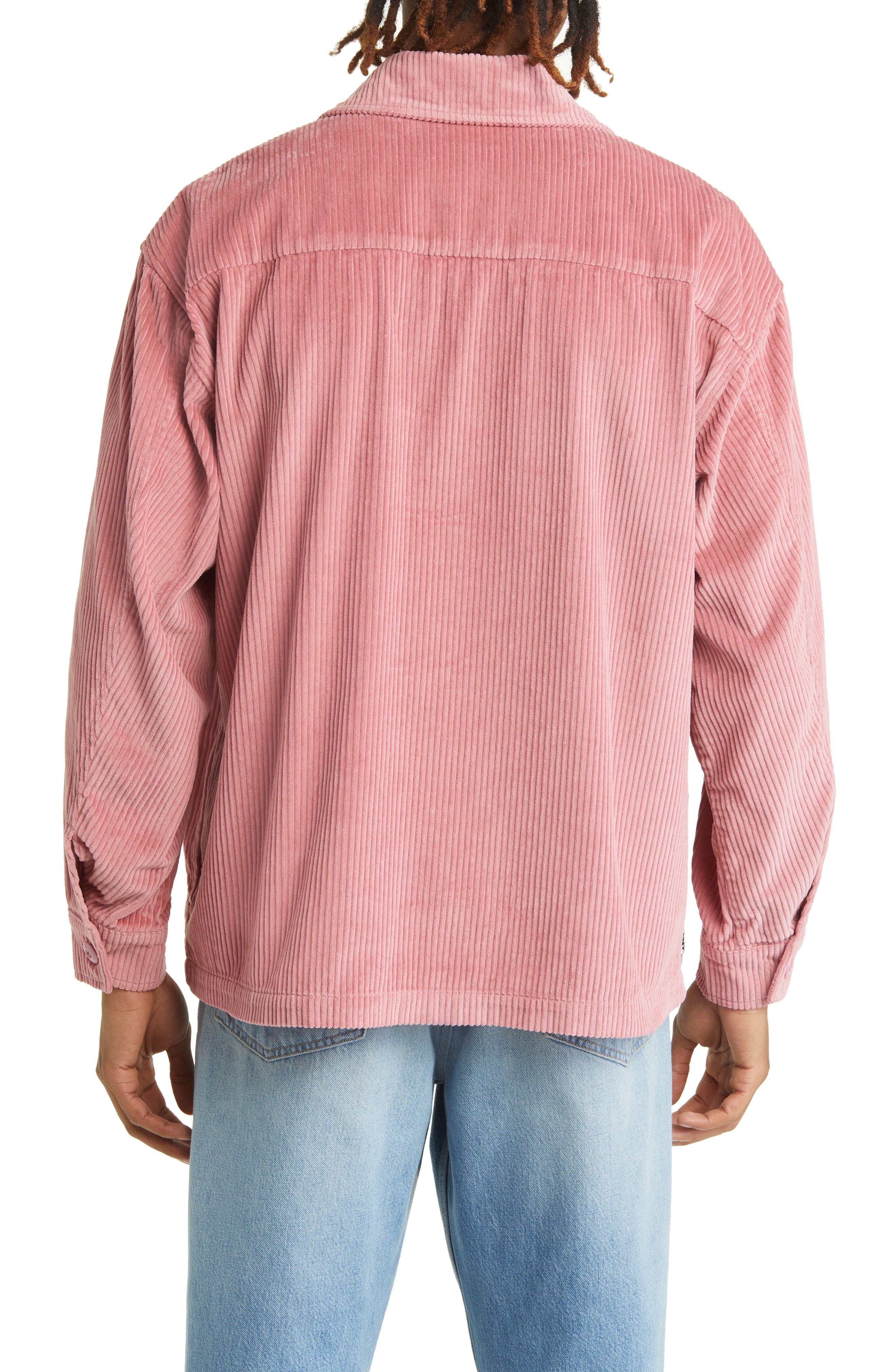 Obey Monte Corduroy Button-Up Shirt Jacket in Vintage Pink-Pin