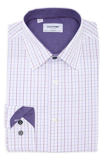 Duchamp Tailored Fit Cotton Box Check Dress Shirt In Blue