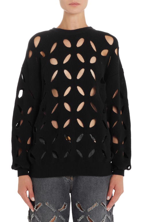 Versace Slash Cutout Virgin Wool Rib Sweater in Black