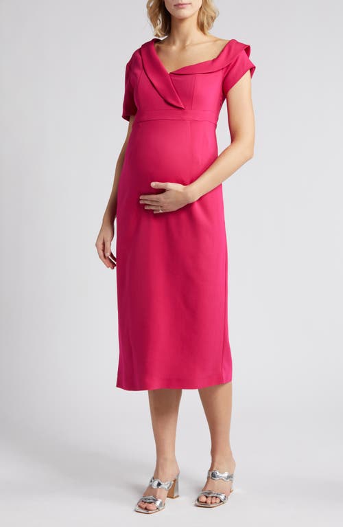 Lauren One-Shoulder Maternity Midi Dress in Pink