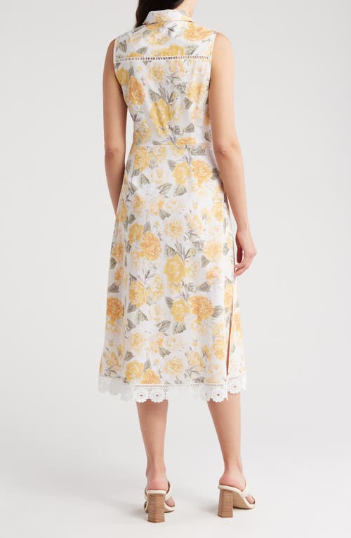 Shop Rachel Parcell Floral Sleeveless Midi Shirtdress In Ivory Yellow Multi