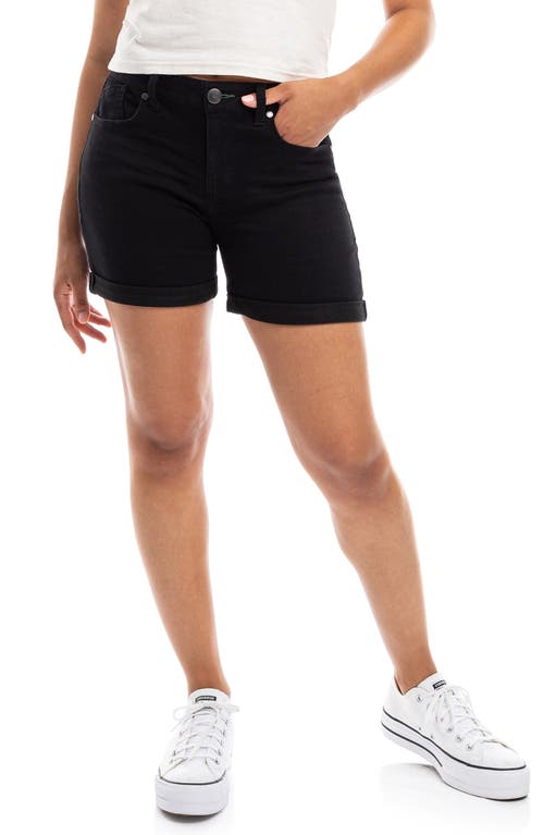 High Waist Cuff Denim Shorts in Black