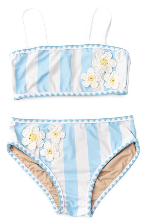 Shade Critters Kids' Cabana Daisy Stripe Two-Piece Swimsuit in Blue at Nordstrom, Size 10