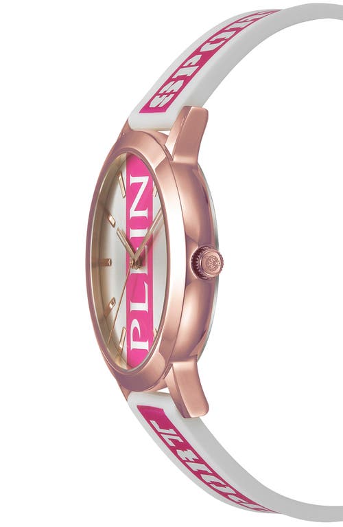 Shop Philipp Plein Sport Three-hand Quartz Silicone Strap Watch, 41mm In White/rose Gold